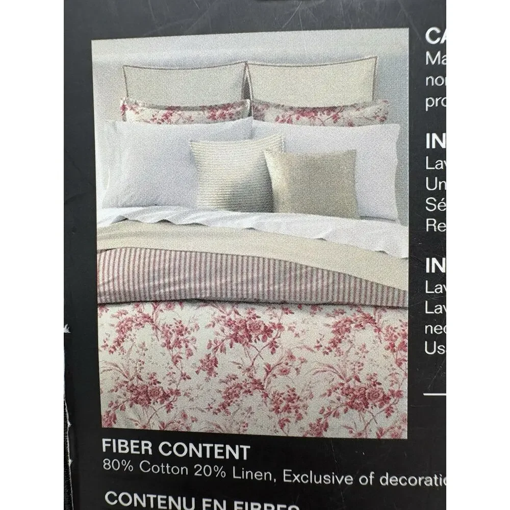 Ralph Lauren Annie Leaf Stitch Red Euro Shams Set of 2 Cream Natural Red NWT